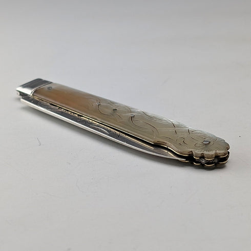1846 年英國古董白色珍珠手柄純銀雕刻刀片筆刀亞倫哈德菲爾德